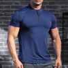 Men's Fitness Ice Silk Sports Tight Tops Running Training Dry Fit Short Sleeve with Half Zip Bodybuilding Tee Muscle Fit T-shirt