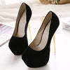 Sexy Club Suede Womens Black High Heels 16cm Stiletto Shoe Female Waterproof Stripper Flock Pumps Ladies Shoes Plus Size 45