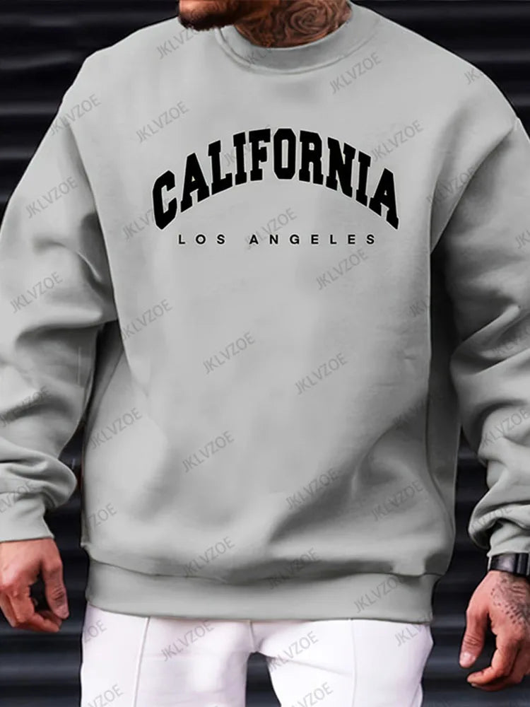 California Printed Men's Long Sleeved Sweatshirt Outdoor Sports Fashion Round Neck Hoodless Sweatshirt Casual Oversized Hoodies