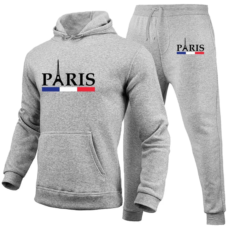 Men's hoodie set Paris Printed sweatshirt Sweatpants 2-piece men's hoodie jogging pants set casual street sportswear