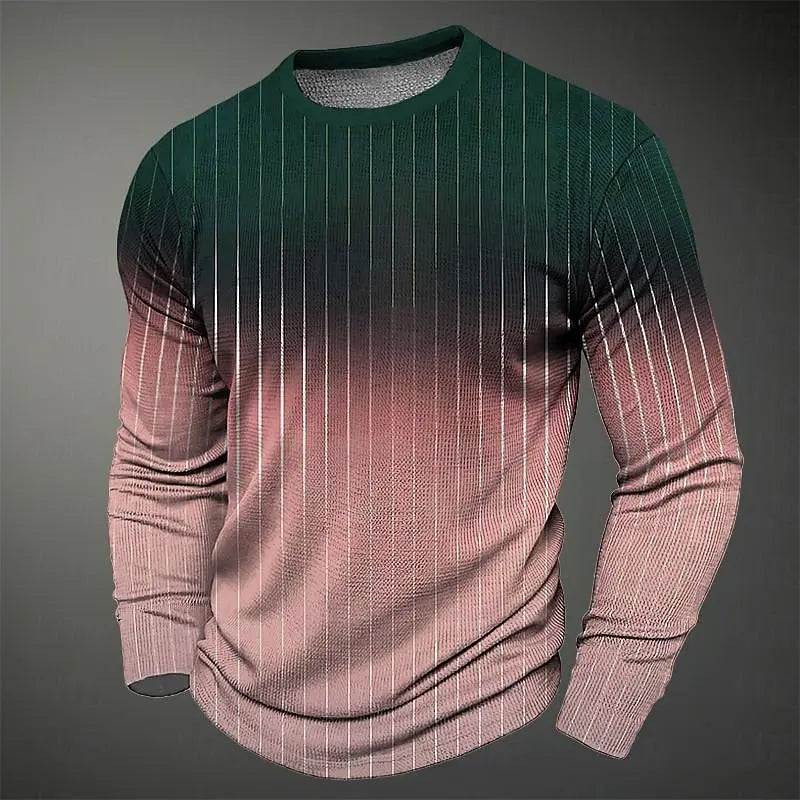 Color Block Stripes 3D Print Men's Street Style T Shirt Sports Outdoor Holiday Going Out T-shirt Long Sleeve Crew Neck Shirt Top