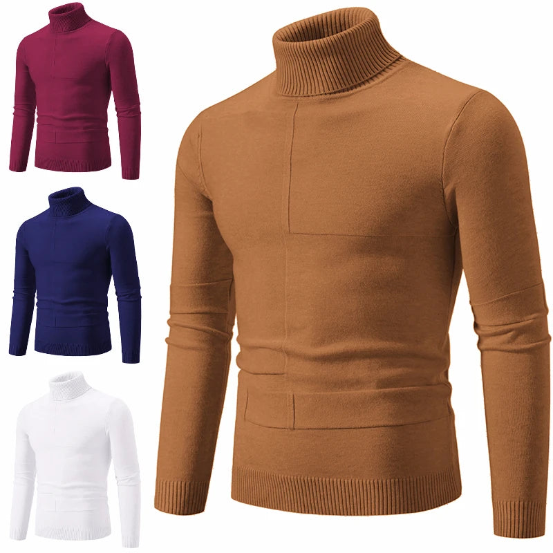 Autumn and Winter Warm Men's Knitted Sweater Casual Slim Fit High Neck Soft Skin Friendly Pullover Turtleneck Mens Sweater