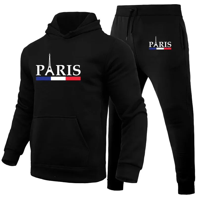 Men's hoodie set Paris Printed sweatshirt Sweatpants 2-piece men's hoodie jogging pants set casual street sportswear