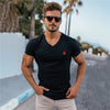 Sumemr Moisture Wicking Short Sleeve Cotton T-Shirt Men's V-Neck Slim Fit Shirt Fitness Bodybuilding Workout Tees Gym Clothing