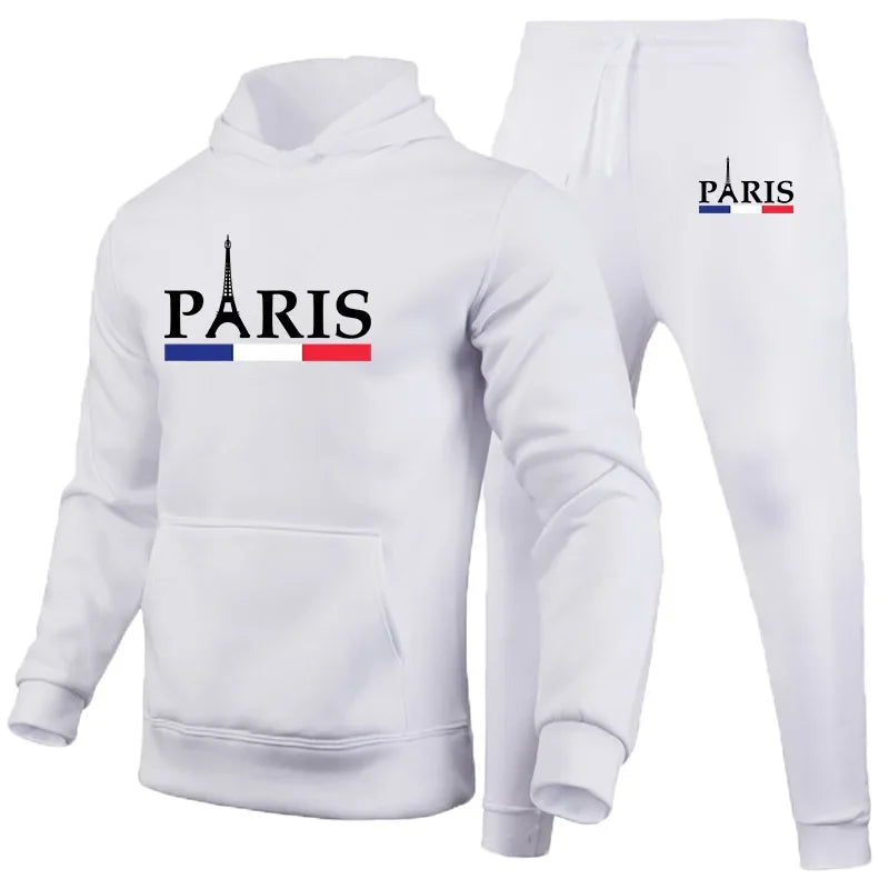 Men's hoodie set Paris Printed sweatshirt Sweatpants 2-piece men's hoodie jogging pants set casual street sportswear