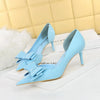 Korean Fashion Women's Shoes Wedding Bow High Heels Stiletto Heels Shallow Pointed Head Side Empty Thin Shoes