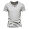 Brand Quality 100% Cotton Men T-shirt V-neck Fashion Design Slim Fit Soild Male Tops Tees Short Sleeve