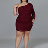 Woman Even Dress Chic and Elegant Plus Size Dresses Mesh One Shoulder Long-sleeve Sexy Short Dress Wholesale Bulk Dropshipping