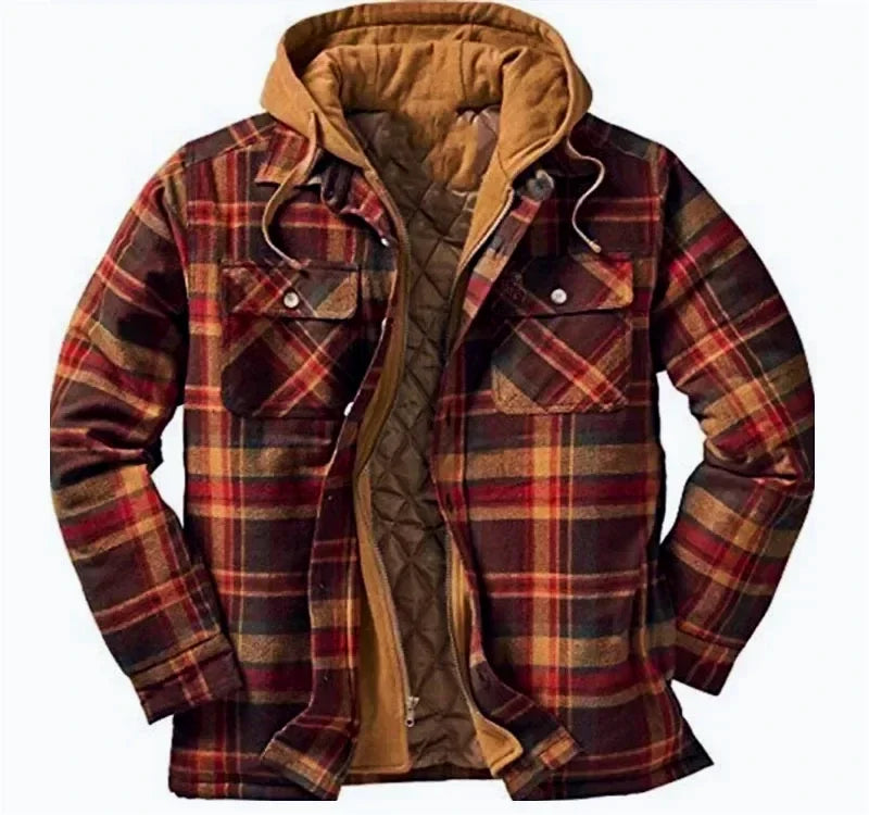 Mens Long Sleeve Winter Hooded Coats Fleece Lined Flannel Plaid Shirts Jacket Button Down Sherpa Jackets with Hood