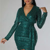 iDress Drop Shipping Sexy Women's Glitter Sequin Dress Long Sleeve V Neck Bodycon Mini Party Night Cocktail Birthday Dress