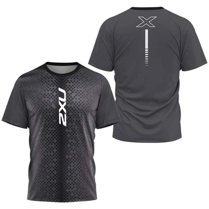 Fashion Men's T Shirt Summer Outdoor Run Fitness Breathable Short Sleeve Letter Badminton Tennis Training Dress Loose O-Neck Top