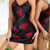 Valentine's Day Red Lip Print Satin Slip Nightdress V Neck Backless Mini Sleep Dress  Women's Sleepwear   Dresses