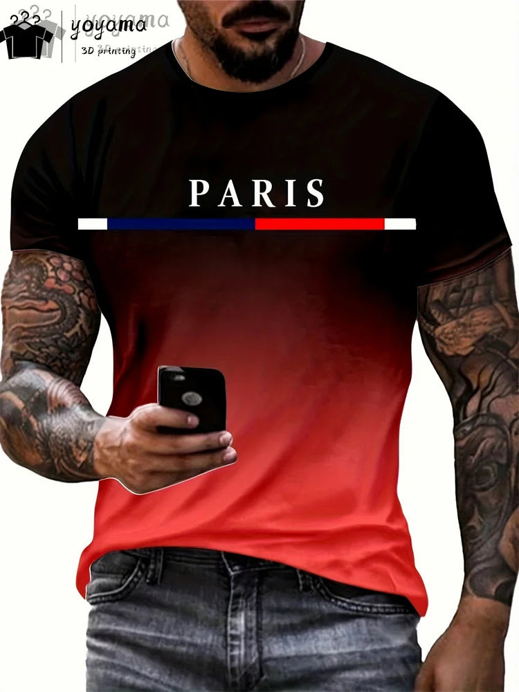 Summer Gradient Print T shirt Men Fashion Graphic T shirts 3D Print Men's Clothing Round Neck T-shirts for Men Street Rock Tops