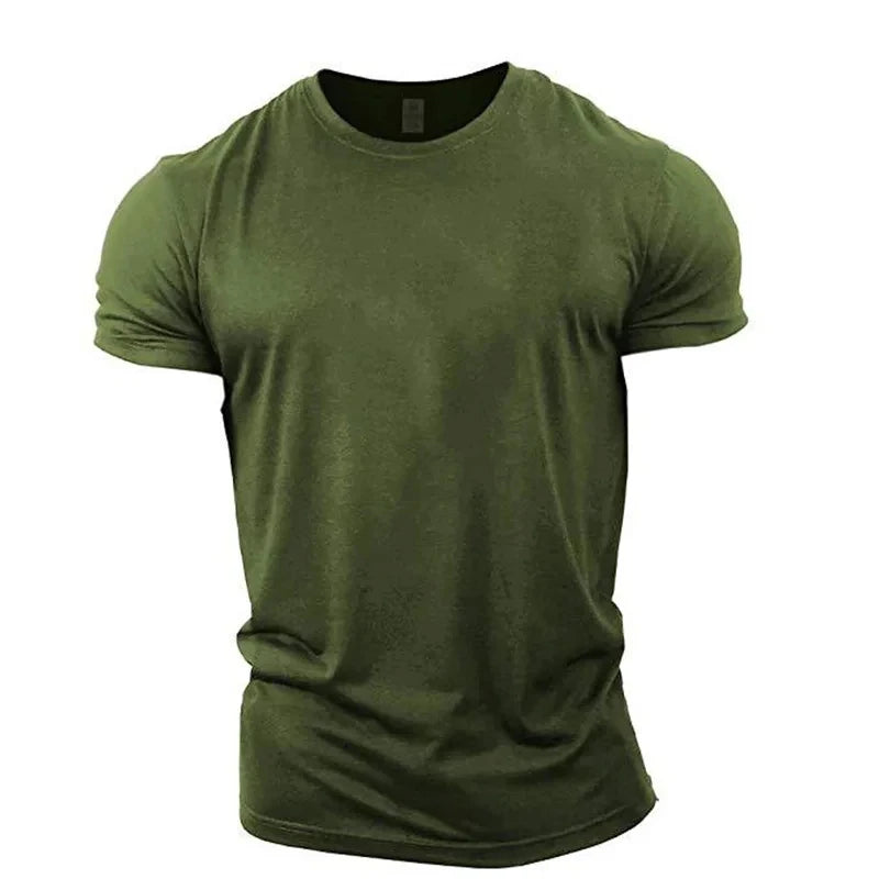 Men's Army green T-Shirts Short Sleeve Summer Loose Casual Sports Gym Tops Round-Neck Solid Color Big Size Male Tee 6XL Top