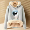 Women's Long Sleeved Cartoon Dolphin Print Hooded Sweater With h Hoodie Sweater Dresses for Women Long Cotton Hoodie