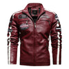 Autumn Winter Fleece Men's Motorcycle Leather Jacket Embroidery Racing Coat Windbreaker Outwear Faux Leather Biker Jacket