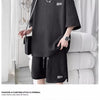 Men's Sports Suit Korean High Street Fashion T-shirt Shorts Two-piece Set Men Retro Neck Top Designer Clothes Men