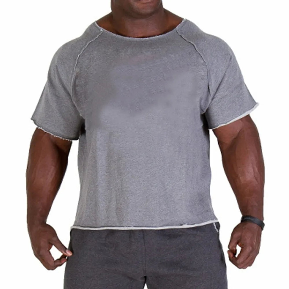 Men Casual Batwing Rag Shirt Male O-Neck Cotton Gym T-Shirt Male Fitness Gym Wear Breathable Bodybuilding Workout Muscle Tee Top