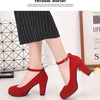 Spring Women Pumps Flock Sweet Thick High Heels Ankle Strap Female Platform Classic Round Toe Dress Cute Shoes Ladies Footwear