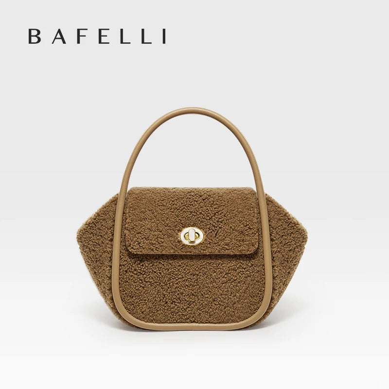 BAFELLI NEW WOMEN'S HANDBAG WINTER WOOL FASHION BENTO EVENING LEATHER ORIGINAL STYLE LUXURY BRAND PURSE SHOULDER CASUAL