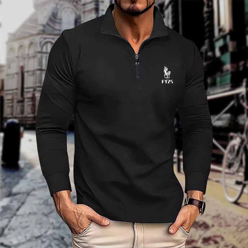 Spring and Autumn men's long sleeved shirt, comfortable business T-shirt, men's street casual fashion top