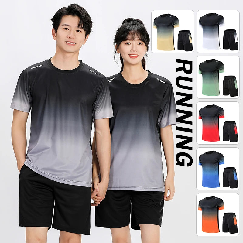 Fitness Clothes Ice Silk Quick Drying T-shirt Suit Men Short Sleeve Running Sportswear Shorts Tracksuit Gym Sports Training Sets