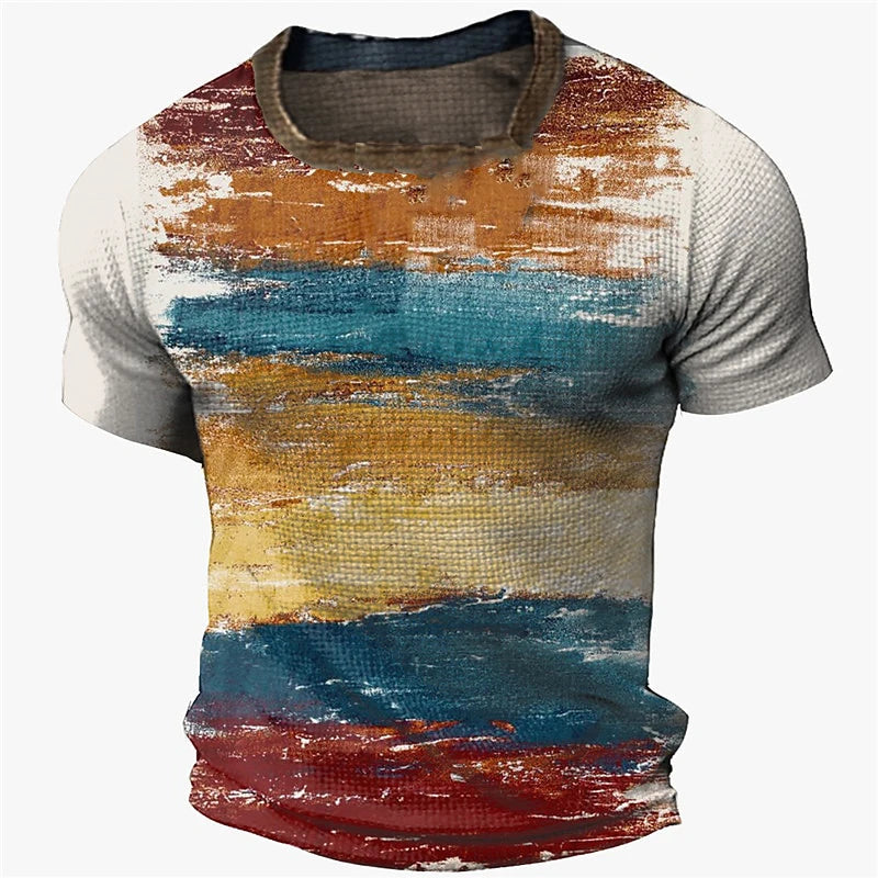 Vintage Men's T Shirts Personality Color Stripe Printed Fashion  O-Neck Short Sleeve Oversized t shirt  Breathable Streetwear