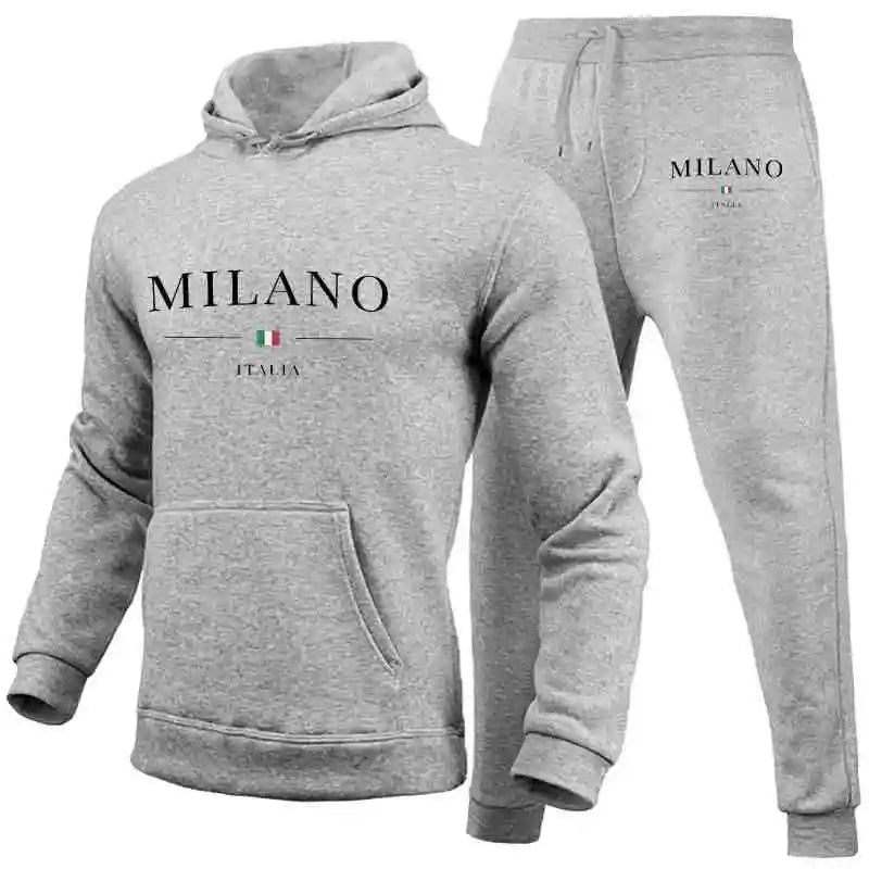 Men's Sports Hoodie Set Luxury Milan Print Sweatshirt Sweatpants Hooded Top Jogger Pants Casual Streetwear Sportswear