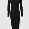 Bow Decor Cutout Long Sleeve Round Neck Bodycon Sexy Party Night Out Midi Dress New Style