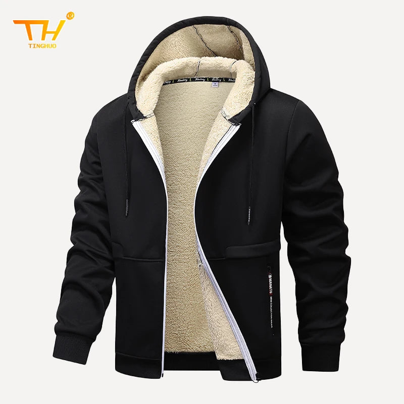 TINGHUO Sweater men hooded cardigan hooded hoodies men's Fleece Zipper coats Men autumn winter 2024 new