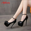 Disco Dance Pumps Women 5.5cm Platform Girding Buckle 16cm Super High Thin Heels