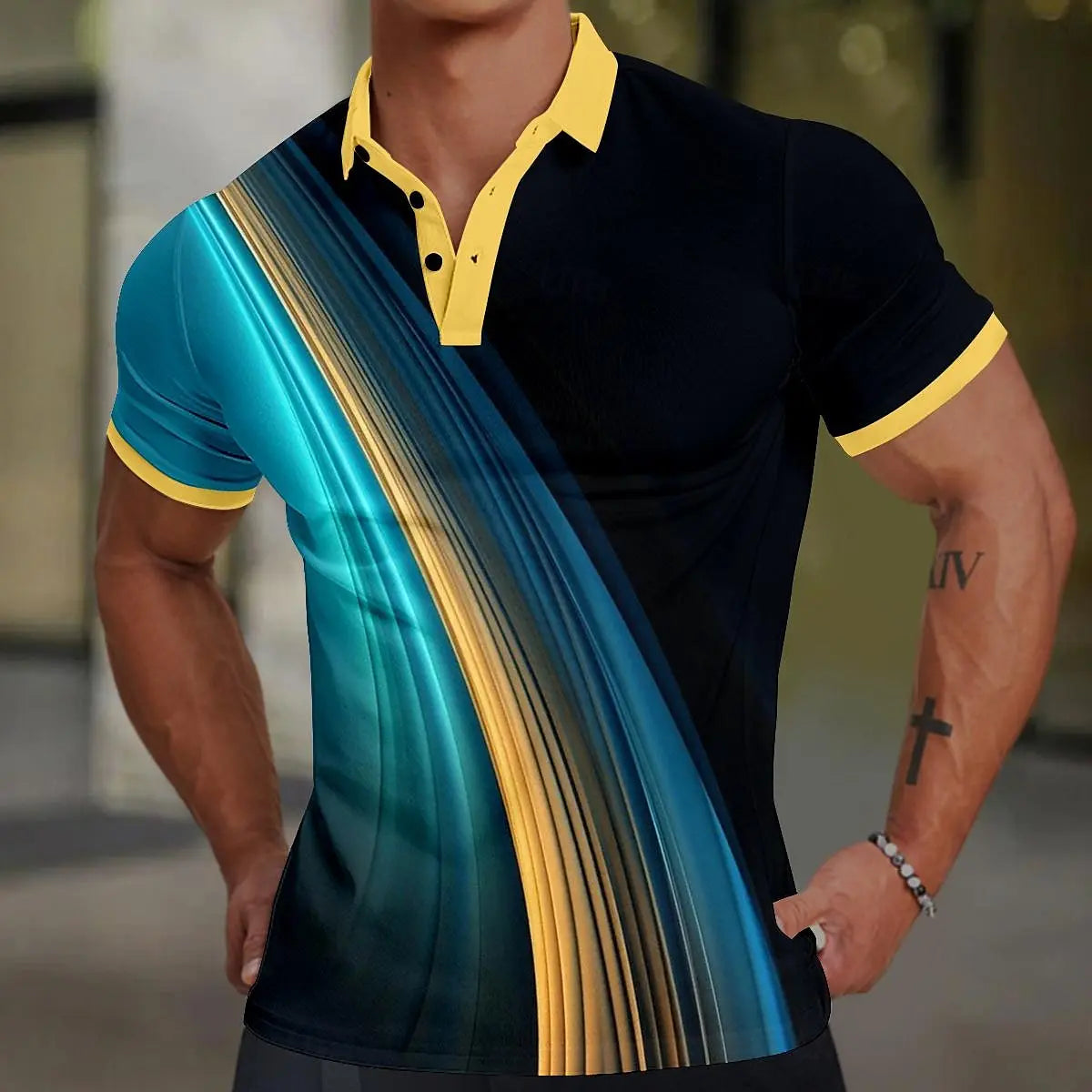 Men's Polo Shirt 3d Colorful Line Print Short Sleeve Polo T Shirts For Men Fashion Man Clothes Loose Oversized Golf Sport Shirts