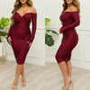 Z6805 Cross-Border New Women's Dress Sexy Off-Shoulder Pleated Backless Long Sleeve Autumn/Winter Fashion European American Styl