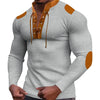 Cross-border new men's waffle color matching strap V-neck top casual long-sleeved bottoming T-shirt