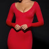 Solid Color Bodycon Dress For Women V-neck Vestidos De Mujer Backless Sexi Night Dress Hot Club Outfits Long Sleeve Streetwear