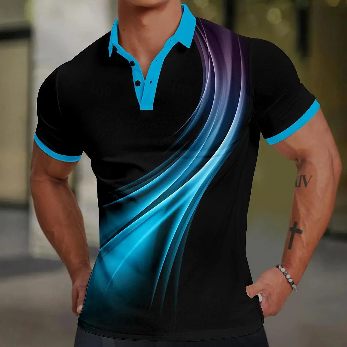 Men's Polo Shirt 3d Colorful Line Print Short Sleeve Polo T Shirts For Men Fashion Man Clothes Loose Oversized Golf Sport Shirts