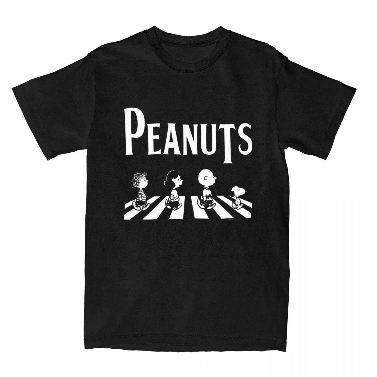 Peanuts Snoopy Crossing Road T Shirt Men 100% Cotton Fashion for Male T-Shirt Round Collar Tee Shirt Short Sleeve Clothes Summer