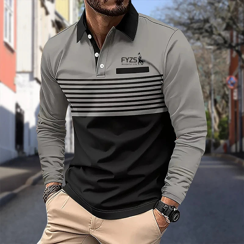 Spring and Autumn men's long sleeved shirt, comfortable business T-shirt, men's street casual fashion top