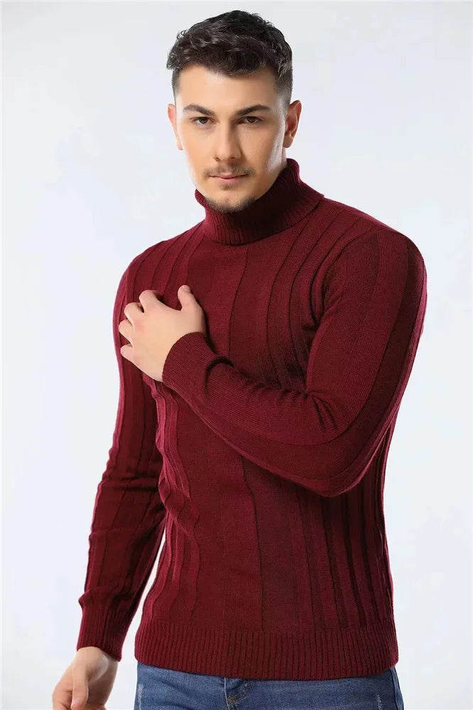 AIOPESON Slim Fit Pullovers Turtleneck Men Casual Basic Solid Color Warm Striped Sweater Mens New Winter Fashion Sweaters Male