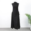 Chic Solid Slanted Collar Pleated A-line Maxi Dress Women's Elegant Sleeveless High Waist Slim Dresses Female Evening Robes