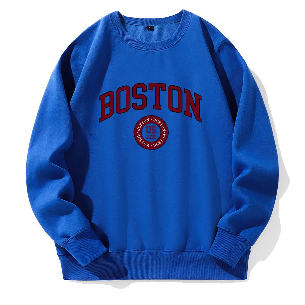 Boston City Us Founded In 1630 Men Hoody Warm Fleece Crew Neck Tracksuit Fashion Classic New Hoodie Sports Street Loose Hoodies