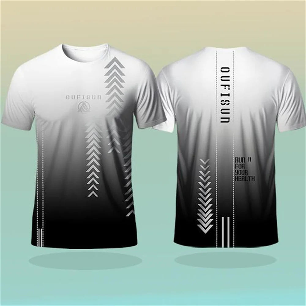 Men's T-shirt Outdoor Sports Running T-shirts Gradient Pattern Printed T-shirt Comfortable Quick Drying Short Sleeve Unisex Tops