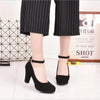 Spring Women Pumps Flock Sweet Thick High Heels Ankle Strap Female Platform Classic Round Toe Dress Cute Shoes Ladies Footwear