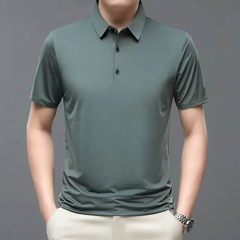 Solid Color Short-sleeved T-shirt Ice Silk Breathable Men's Business Casual Polo Shirt