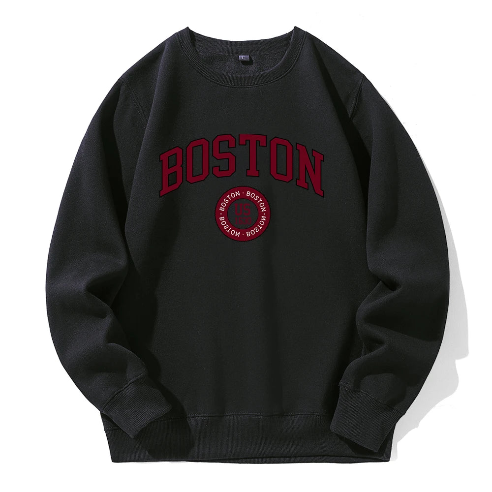 Boston City Us Founded In 1630 Men Hoody Warm Fleece Crew Neck Tracksuit Fashion Classic New Hoodie Sports Street Loose Hoodies