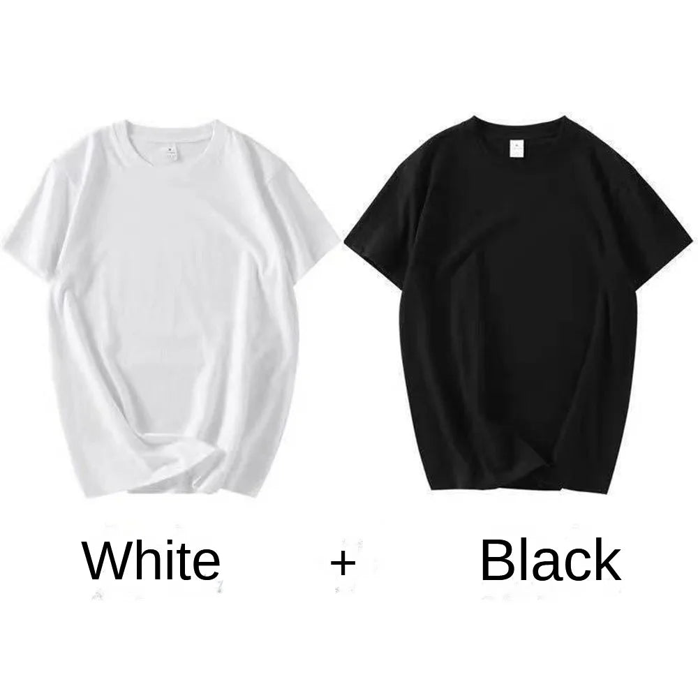 2PCS 100% Cotton Solid T Shirts Men's and Women's Short Sleeve White Tees Casual Breathable Loose Round Neck T-shirt Couple Tops