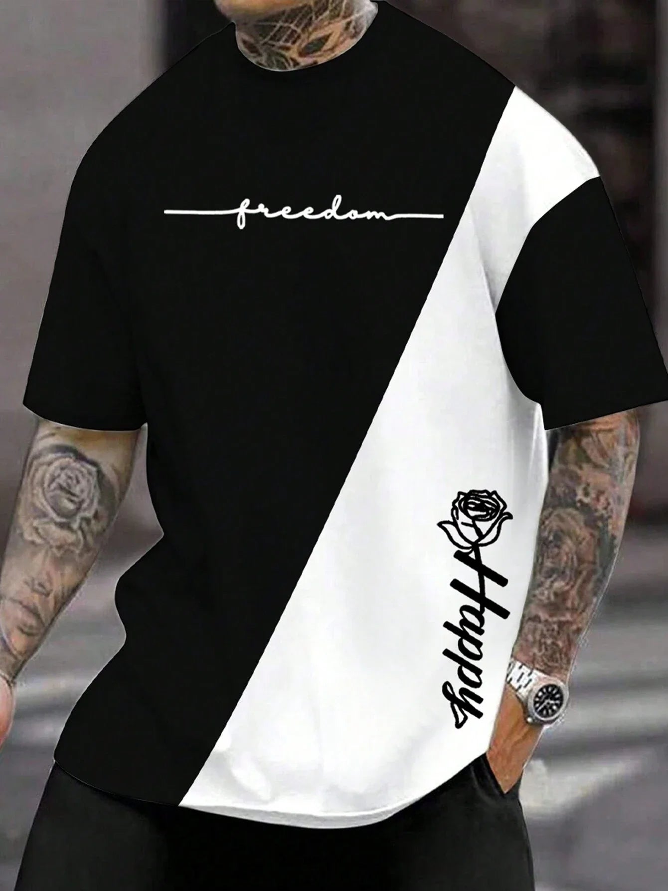 Men's T Shirt For Men Clothing Fashion Letter&flower Printed Harajuku Short Sleeve Tops Tees Summer Casual Sport Men's T-shirt