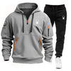 men's multi-pocket zipper hoodie + sweatpants two-piece jogging leisure fitness sports clothing set