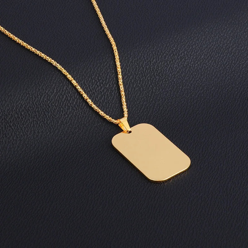 Hip Hop Military Style Stainless Steel Dog Tag Pendant Necklace for Men Women Gold Plated Personalized Id Card Name Jewelry