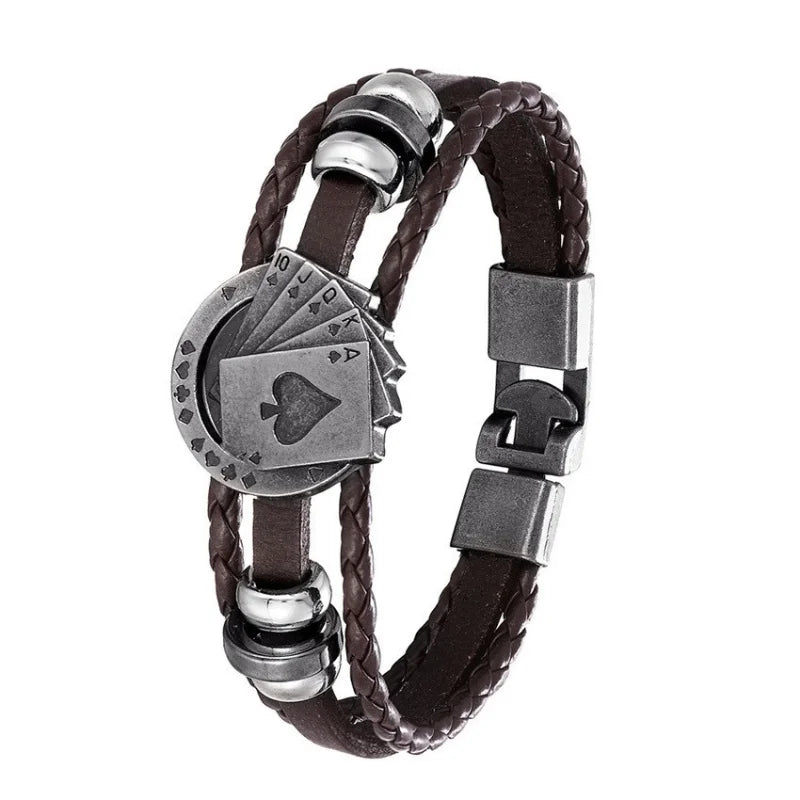 Vintage Multi-layer Leather Woven Poker Bracelet Charming Men's Bracelet New Fashion Hip-hop Punk Accessories Jewelry Wholesale